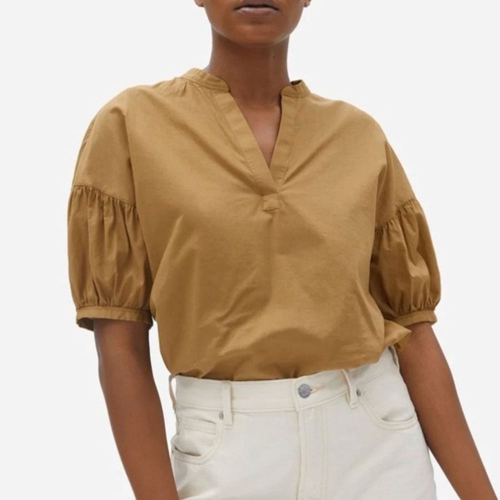 Everlane Split Neck Puff Sleeve Shirt in Hazel Size 6
